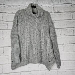 Everly Turtleneck Knitted Pullover Sweater Solid Gray One Size Classic Comfort